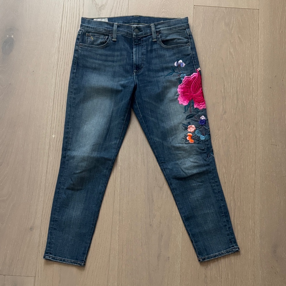 Polo by Ralph Lauren Dark Blue Jeans with Floral Embroidery